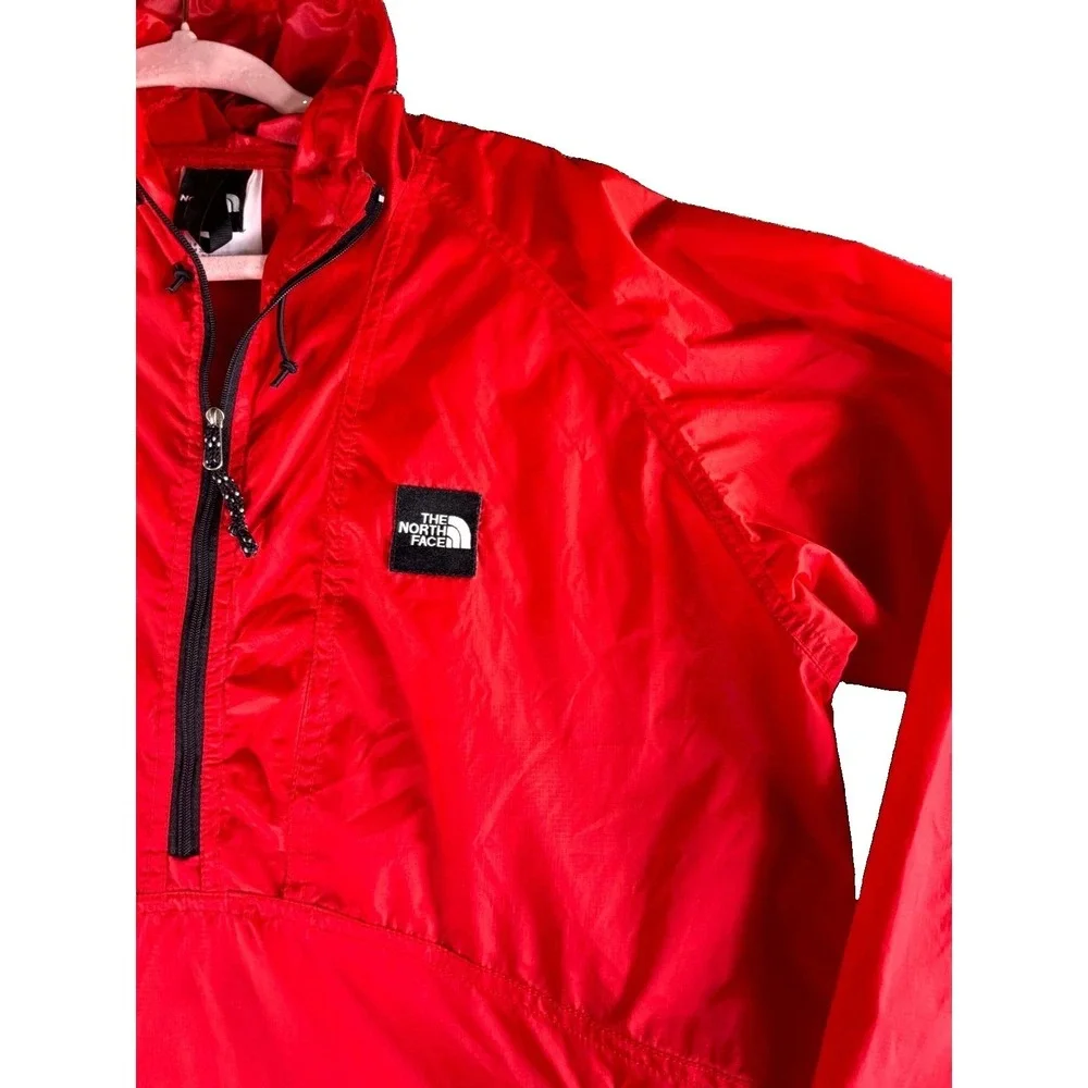The North Face Windbreaker Jacket Mens S Red Half Zip Pockets Hooded Long Sleeve